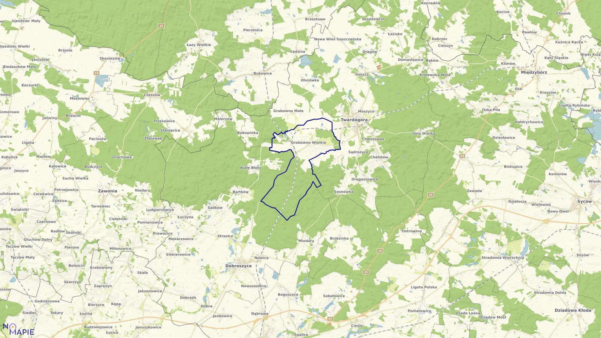 Mapa obrębu Grabowno Wielkie w gminie Twardogóra